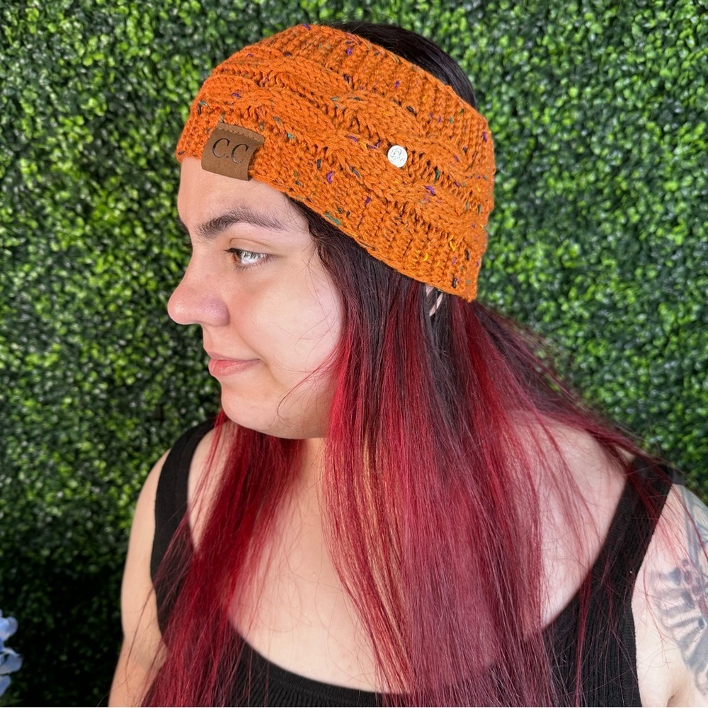 Knitted C.C confetti headwrap new in rust orange
